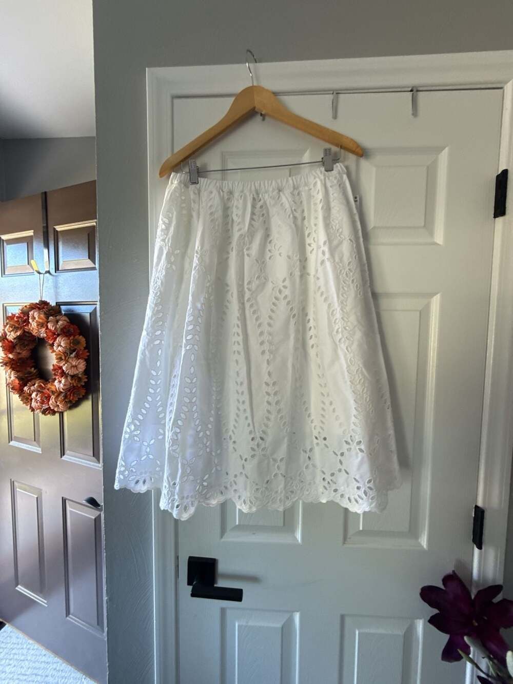 Frank & Eileen Gracie Cotton Eyelet Midi Skirt Size L White